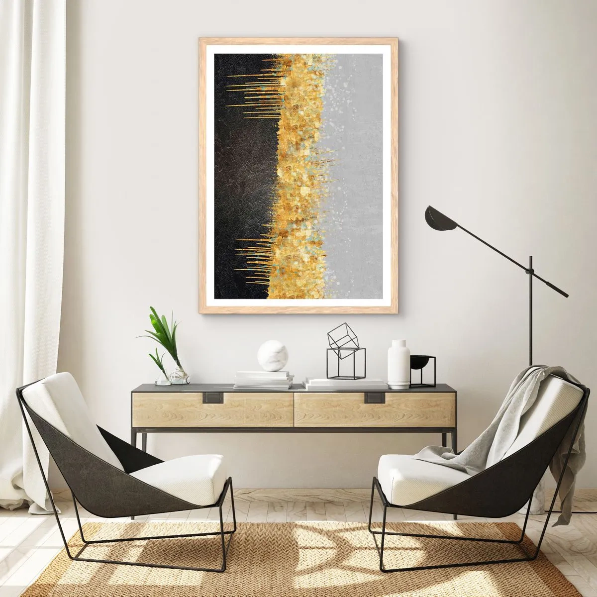 Plakat i ramme af lyst egetræ - Indad og opad - 50x70 cm