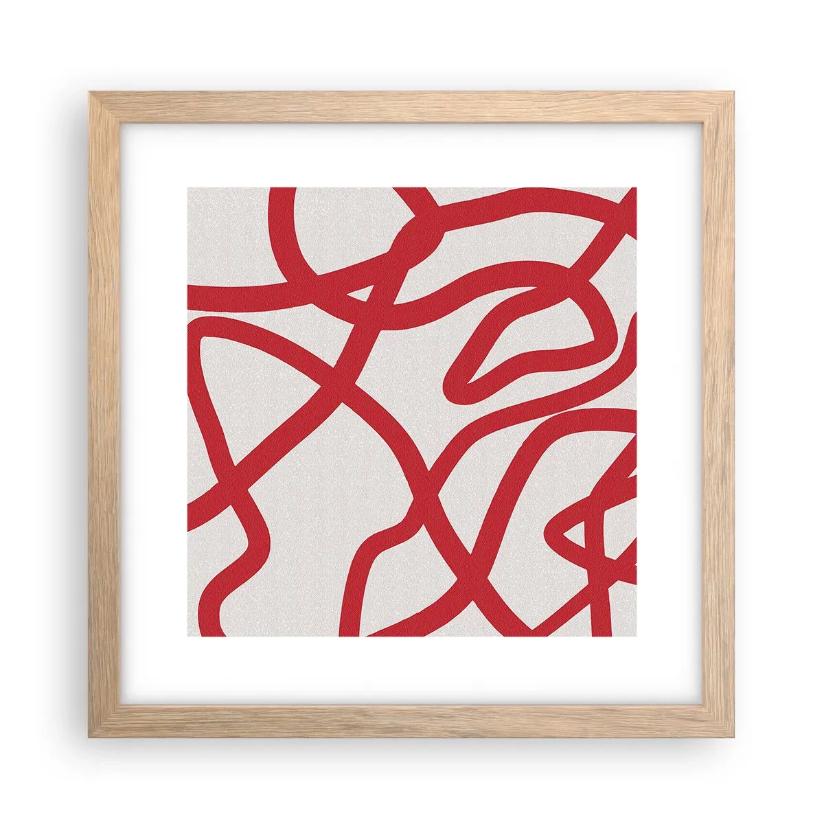 Plakat i ramme af lyst egetræ - Rød på hvid - 30x30 cm