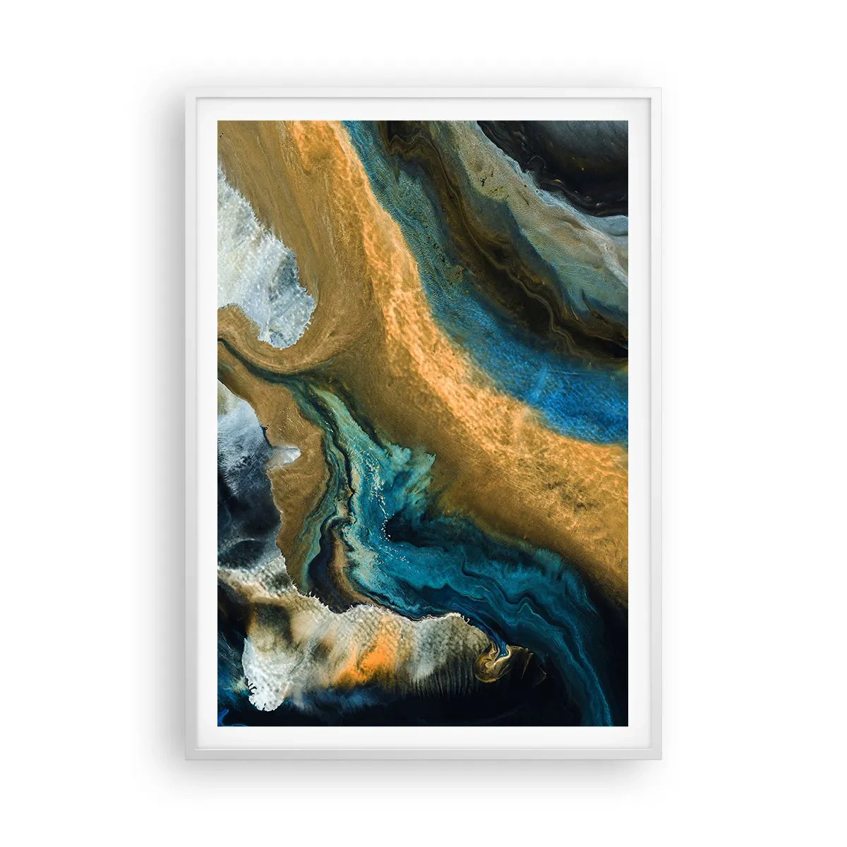 Plakat i hvid ramme - Blå - gul - gensidig indflydelse - 70x100 cm