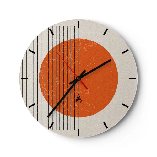 Vægur, Uret - Orange cirkel og sorte linjer på en beige baggrund - 30x30cm - Altid solen - Moderne vægdekoration til stue, køkken og soveværelse ARTTOR