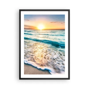 Plakat i sort ramme - Solnedgang over et roligt hav med bølger - 50x70cm - Et synspunkt, der er værd at have - Moderne vægdekoration til stue og soveværelse ARTTOR