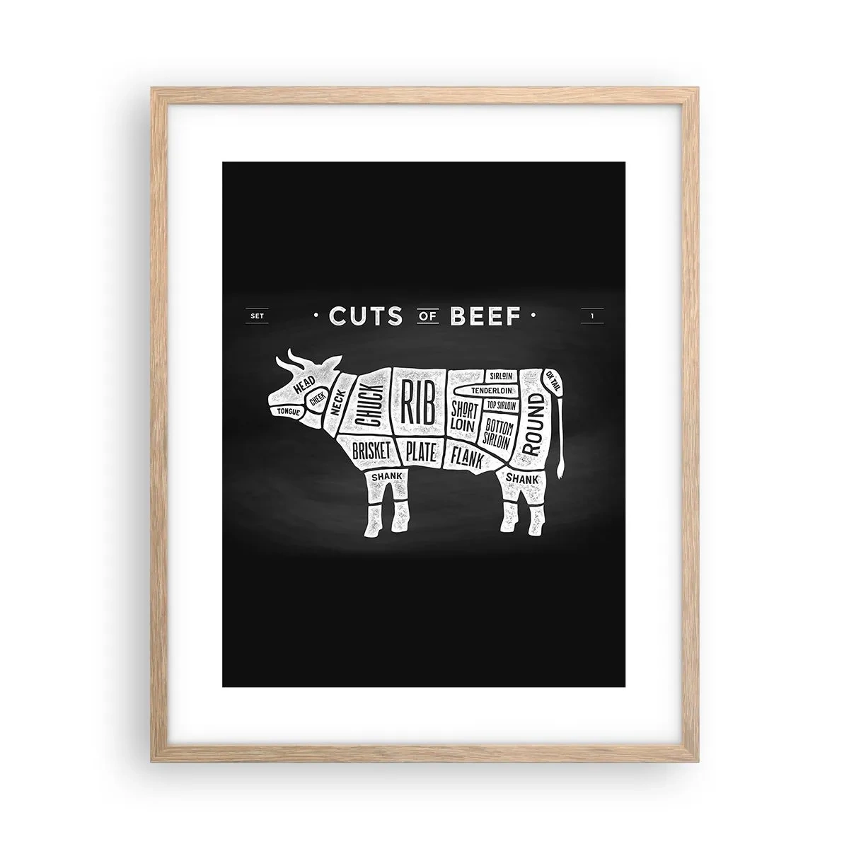 Plakat i ramme af lyst egetræ - Slagterens grundbog - 40x50 cm