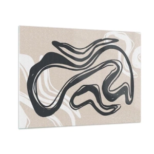 Billede på glas - Udtryksfuld sort linje på en beige baggrund i en abstrakt stil. - 70x50cm - Multipliceret udtryk - Moderne vægdekoration til stue og soveværelse ARTTOR