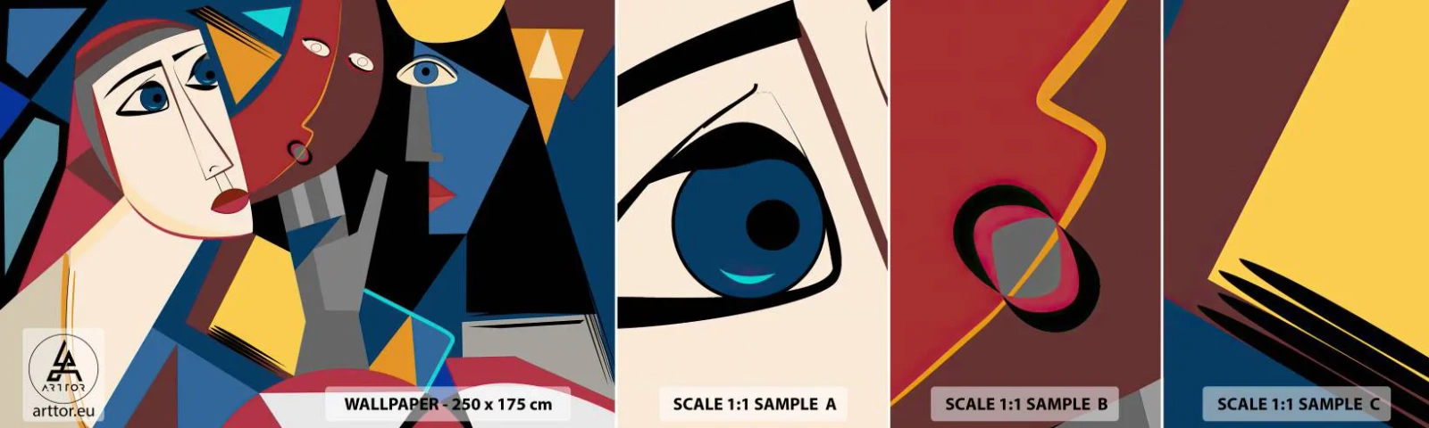 Prøve Fototapet Selvklæbende Deluxe Sticker - Kubistisk samtale - Mennesker, Kubisme, Portræt - 100x30 cm