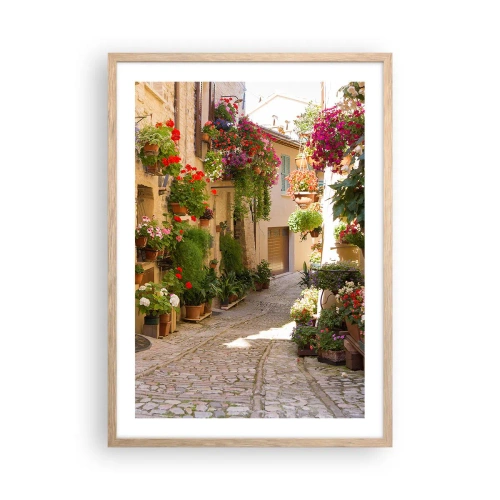 Plakat i ramme af lyst egetræ - I en strøm af blomster - 50x70 cm