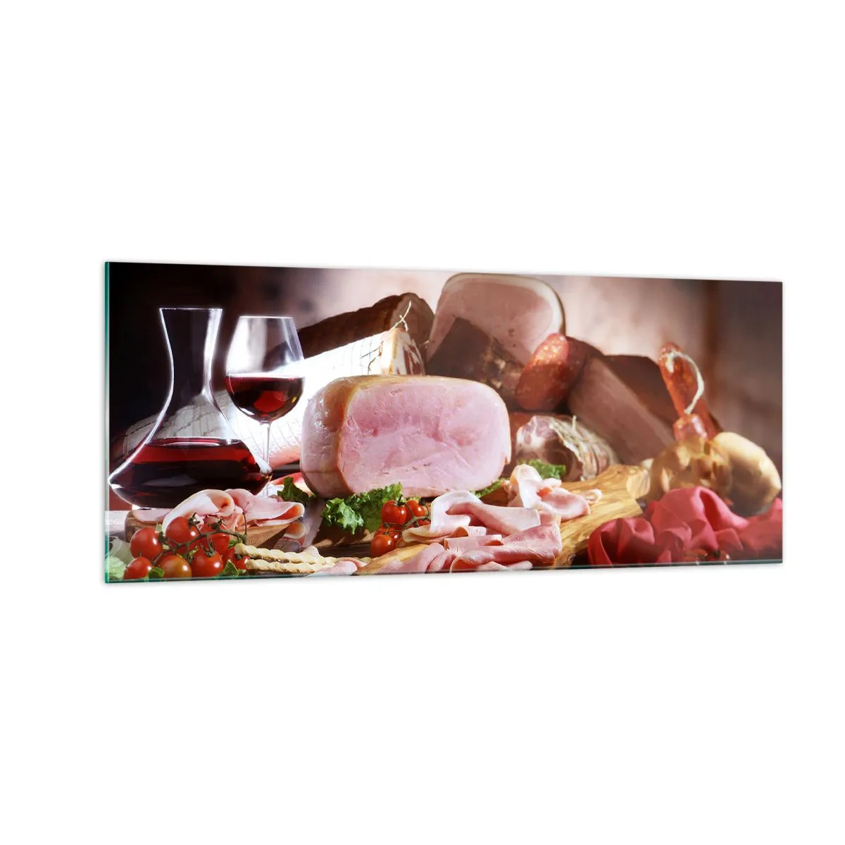 Billede på glas - En kulinarisk drøm med en karaffel - 100x40 cm