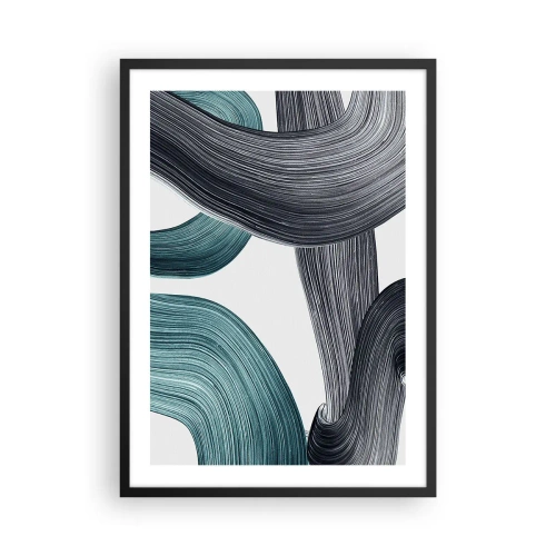 Plakat i sort ramme - Dynamiske penselstrøg - 50x70cm - Smaragdgrønne og sorte stier - Moderne vægdekoration til stue og soveværelse ARTTOR