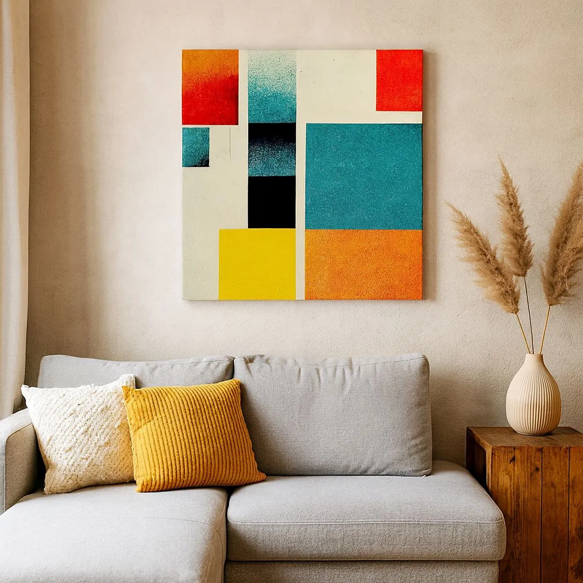 Lærredstryk - Billede på lærred - Geometrisk abstraktion - god energi - 30x30 cm