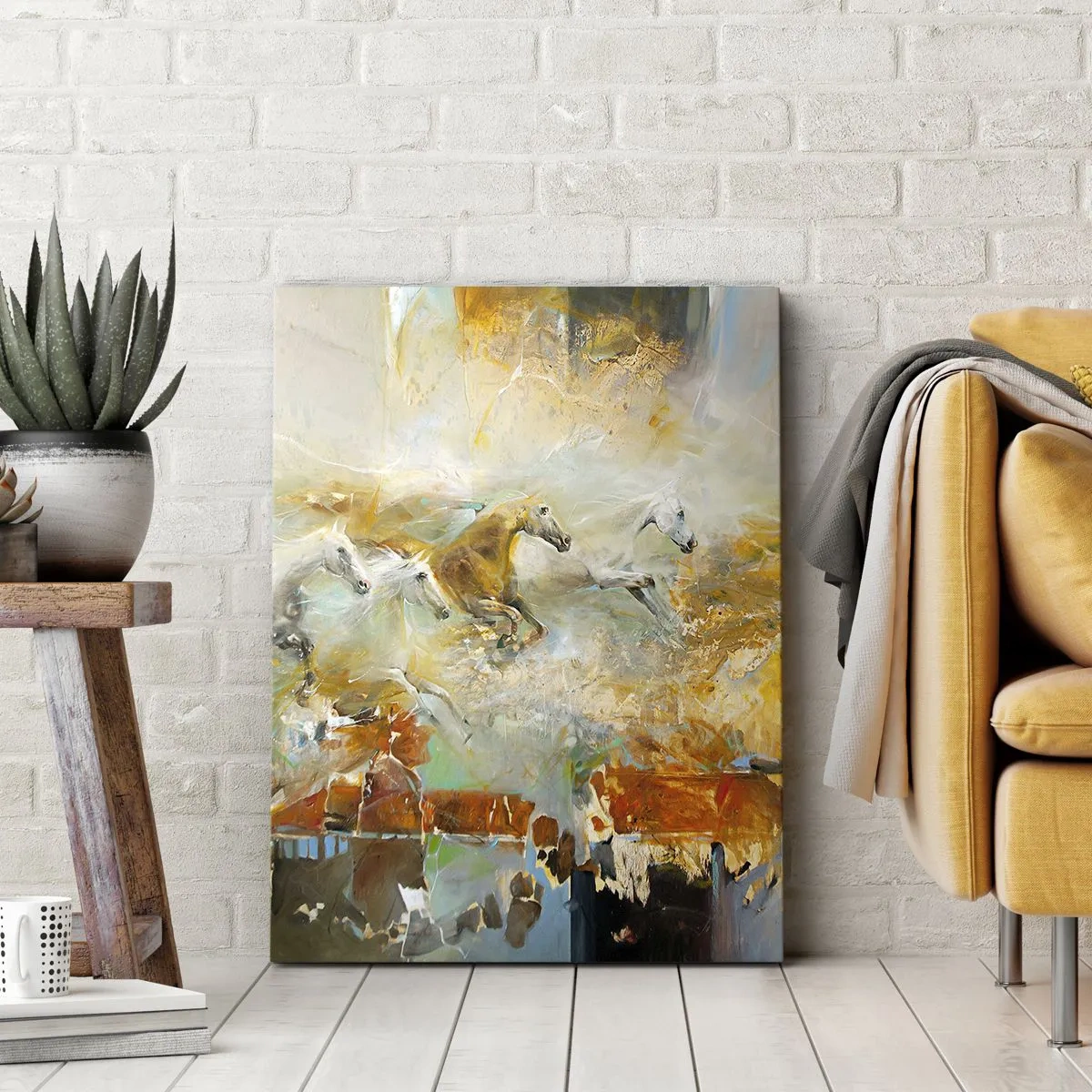 Lærredstryk - Billede på lærred - Galopperer gennem lyset - 80x120 cm