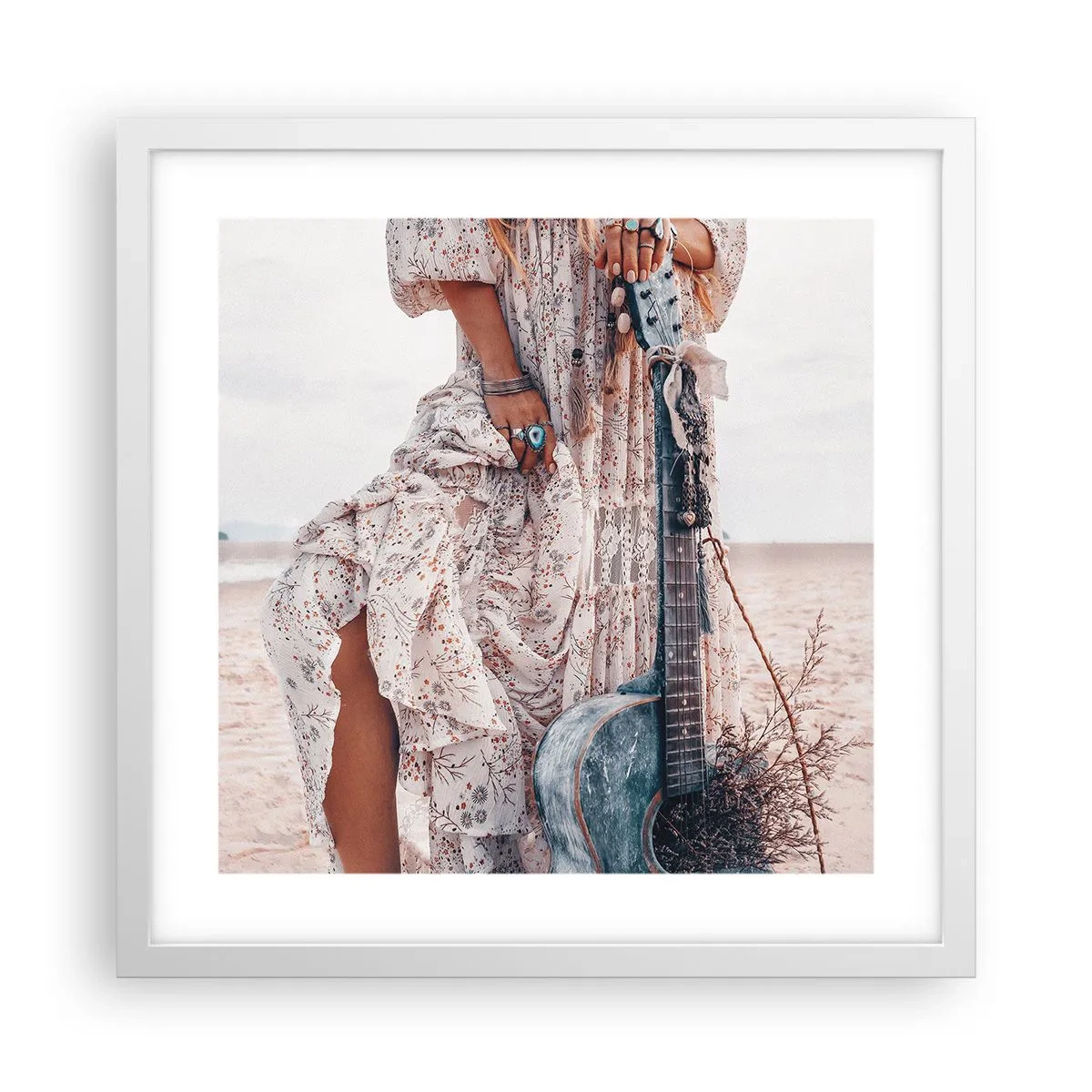 Plakat i hvid ramme - Børn blomster på vej - 40x40 cm