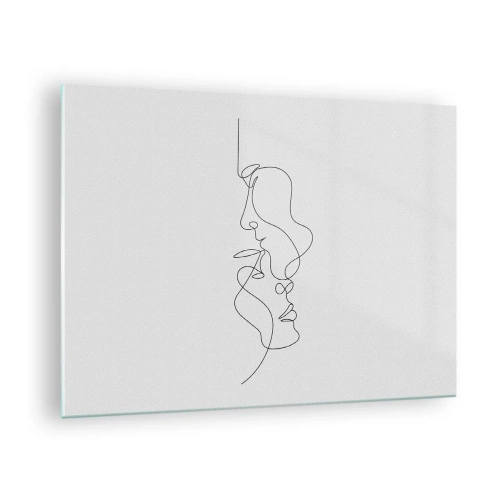 Billede på glas - En delikat tegning af to ansigter i én omrids - 70x50cm - Gløderne af glubende begær - Moderne vægdekoration til stue og soveværelse ARTTOR