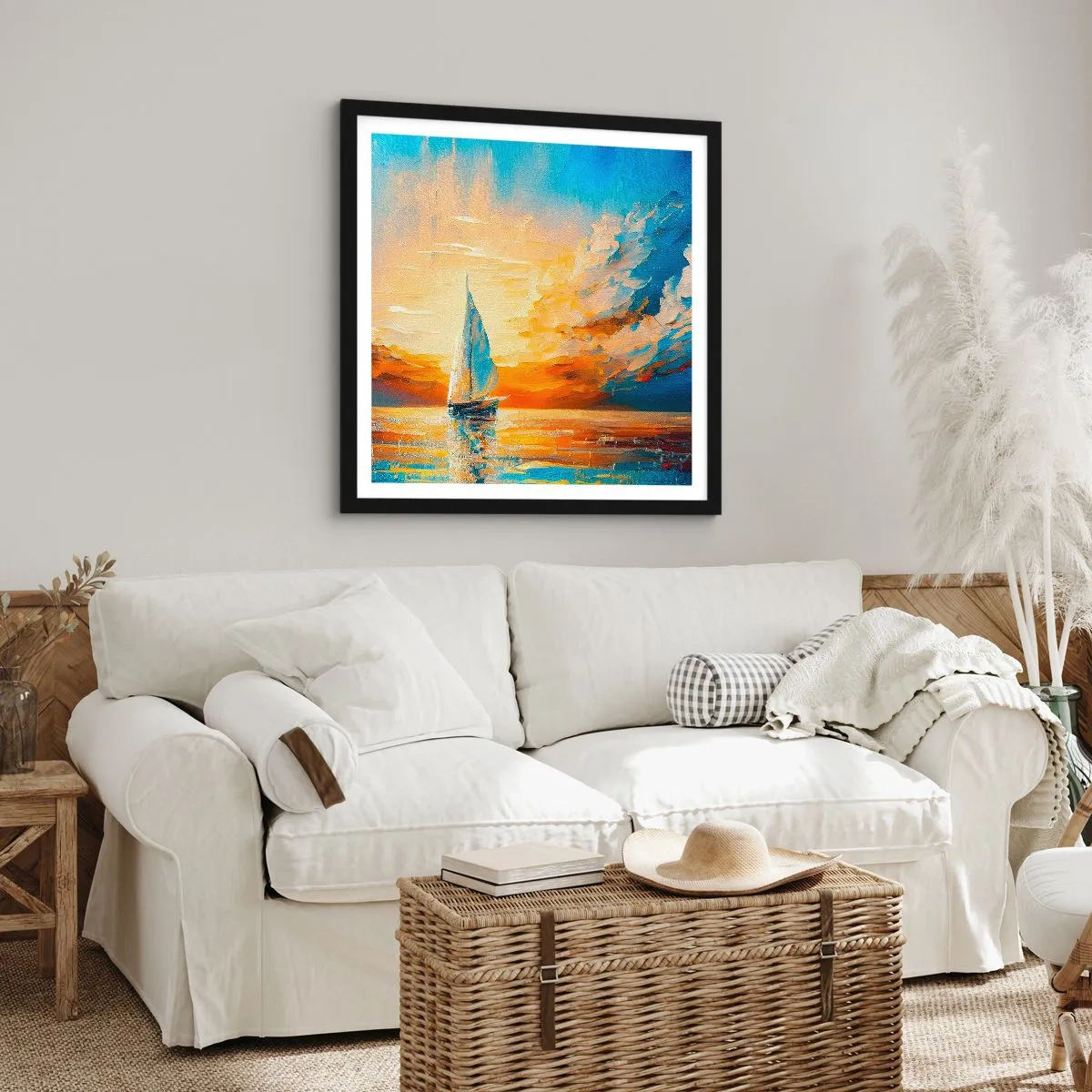 Plakat i sort ramme - Sejler i guld - 40x40 cm