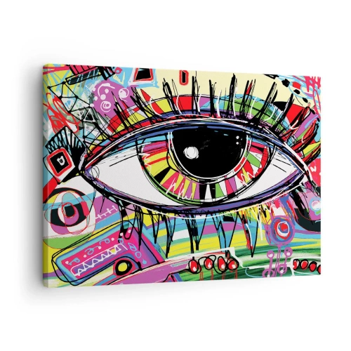 Lærredstryk - Billede på lærred - Farverigt abstrakt graffitiøje - 70x50cm - Et farverigt øje - en farverig sjæl - Moderne vægdekoration til stue og soveværelse ARTTOR