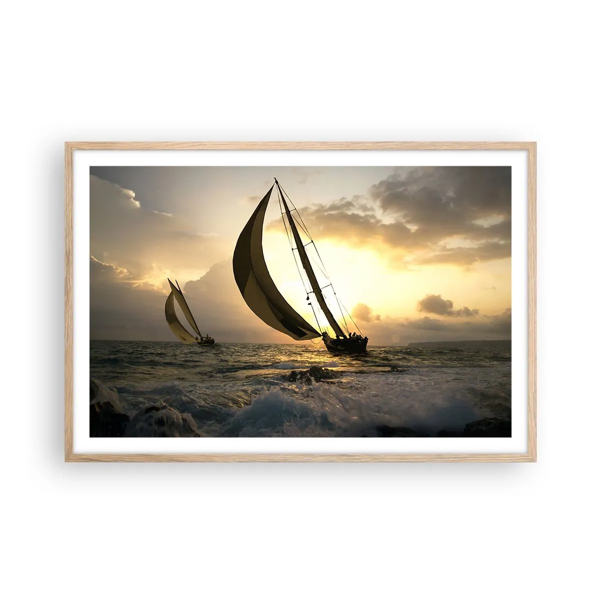 Plakat i ramme af lyst egetræ - I medvind og modvind - 91x61 cm