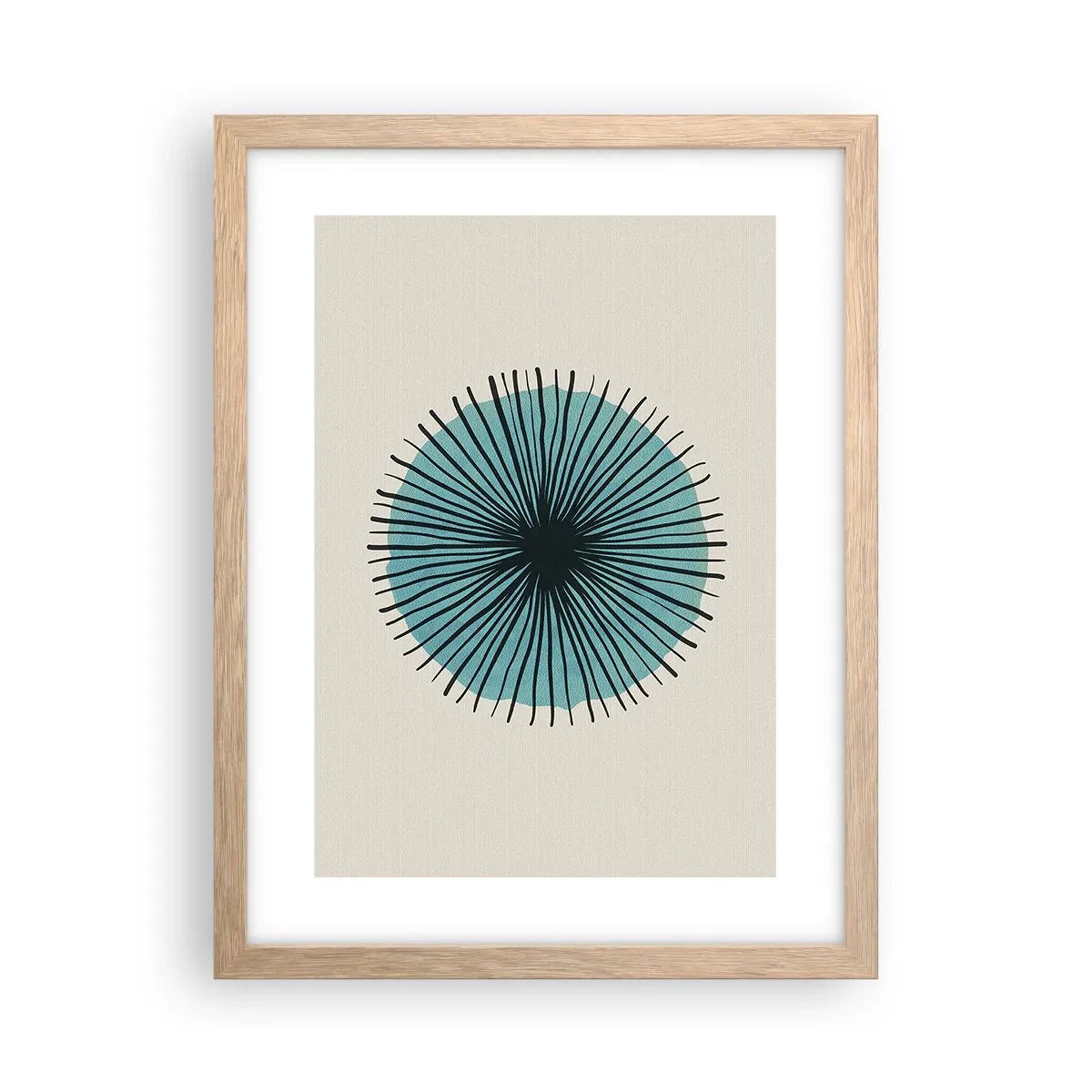 Plakat i ramme af lyst egetræ - Strålende på blå - 30x40 cm