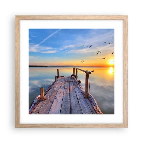 Plakat i ramme af lyst egetræ - Går fremad mod solen - 40x40 cm