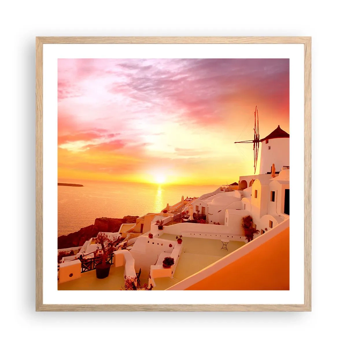 Plakat i ramme af lyst egetræ - Opløses i hvidt og guld - 60x60 cm