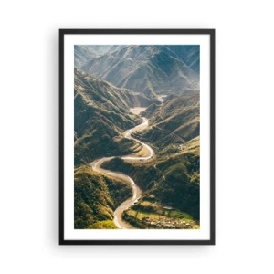 Plakat i sort ramme - En malerisk udsigt over floden, der snor sig gennem bjergdale - 50x70cm - Direkte fra hjertet af bjergene - Moderne vægdekoration til stue og soveværelse ARTTOR