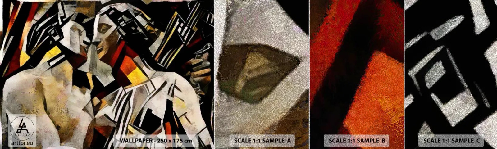 Prøve Fototapet Premium Sand - Statuesk kys - Forelsket par, Kubisme, Kys - 100x30 cm