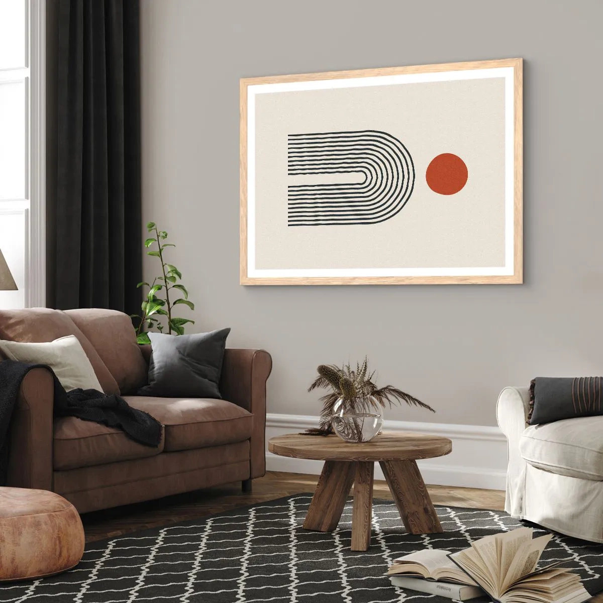 Plakat i ramme af lyst egetræ - Magnetisme af former og farver - 100x70 cm