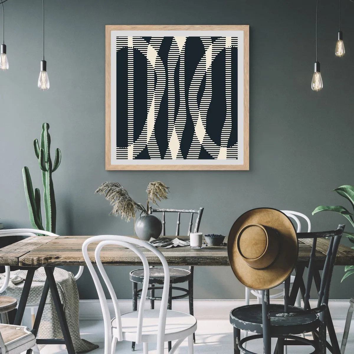 Plakat i ramme af lyst egetræ - Forsøg på at bryde igennem mørket - 30x30 cm