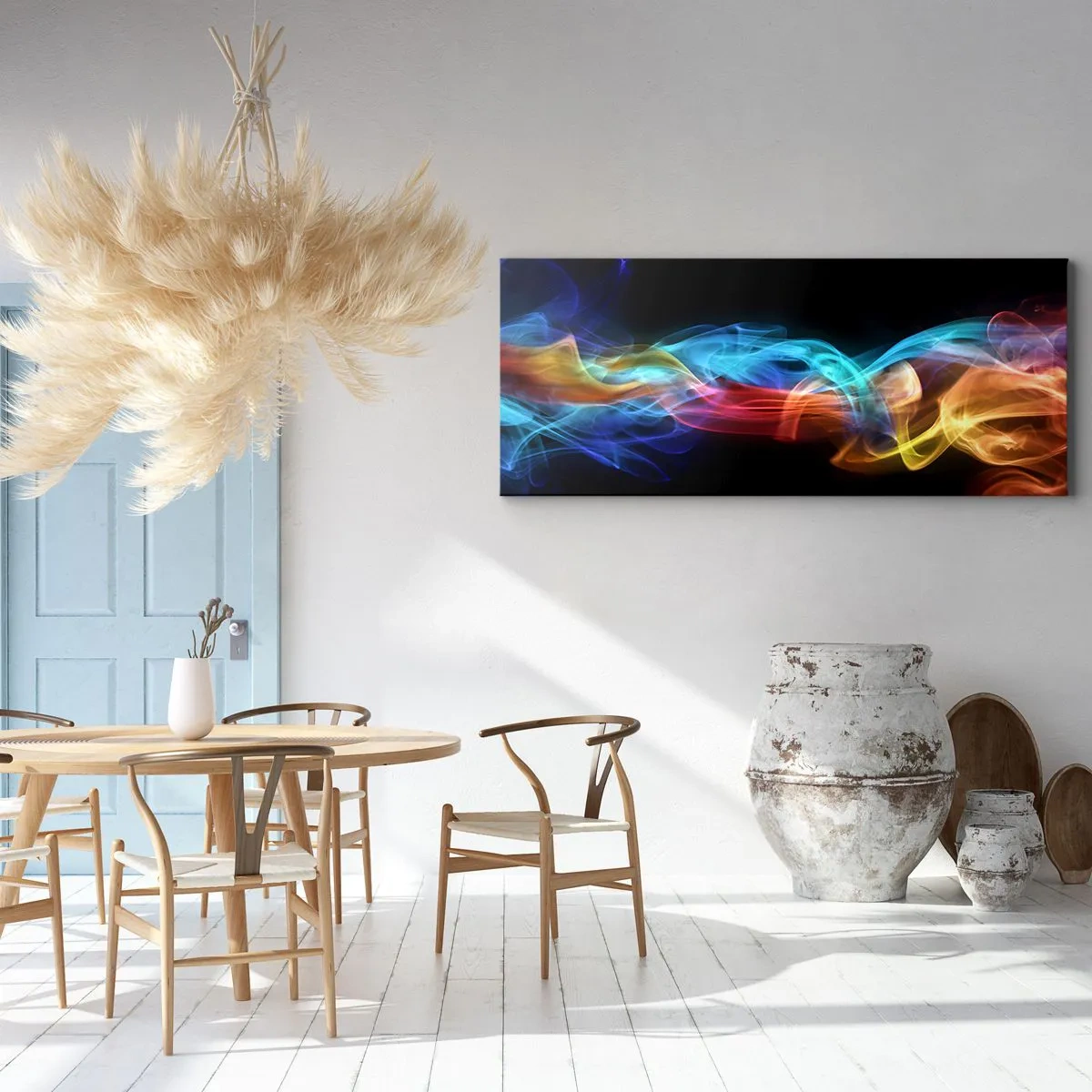 Lærredstryk - Billede på lærred - Regnbuedans i tågerne - 100x40 cm