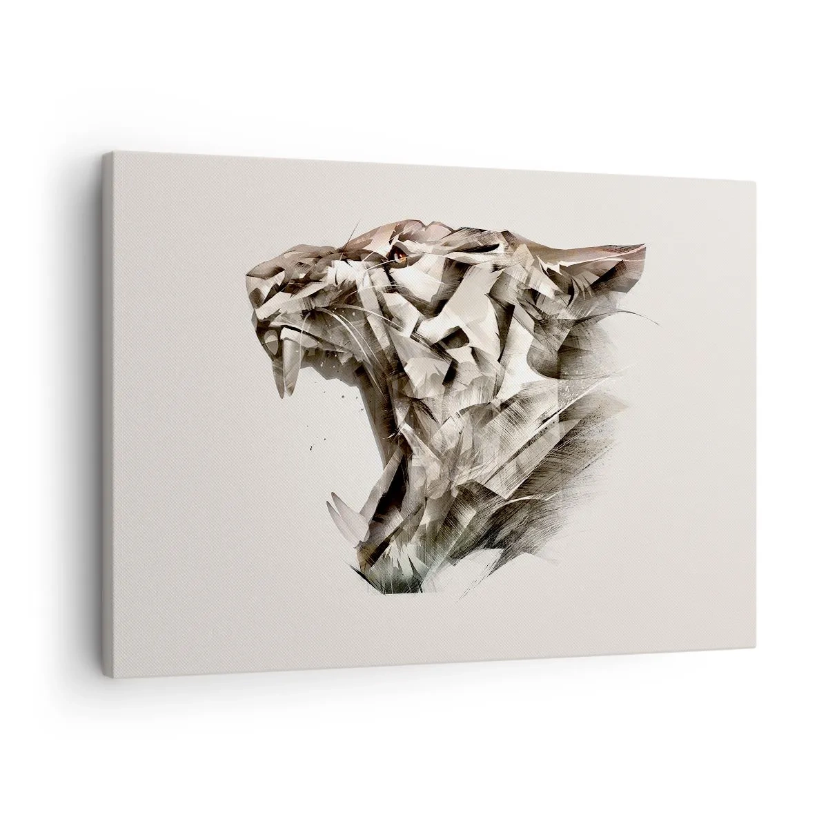 Lærredstryk - Billede på lærred - Abstrakt billede af en tiger i beige nuancer - 70x50cm - Du ved allerede, hvem der har ansvaret - Moderne vægdekoration til stue og soveværelse ARTTOR