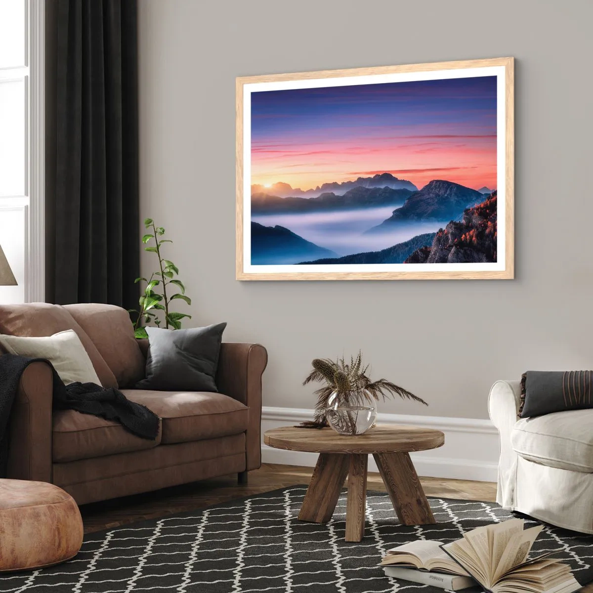 Plakat i ramme af lyst egetræ - Over dalene - 100x70 cm