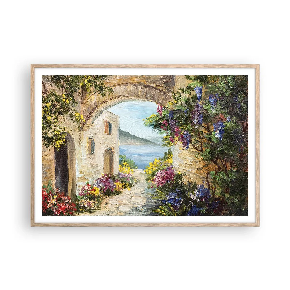 Plakat i ramme af lyst egetræ - Charmen af kystlandskabet - 100x70 cm