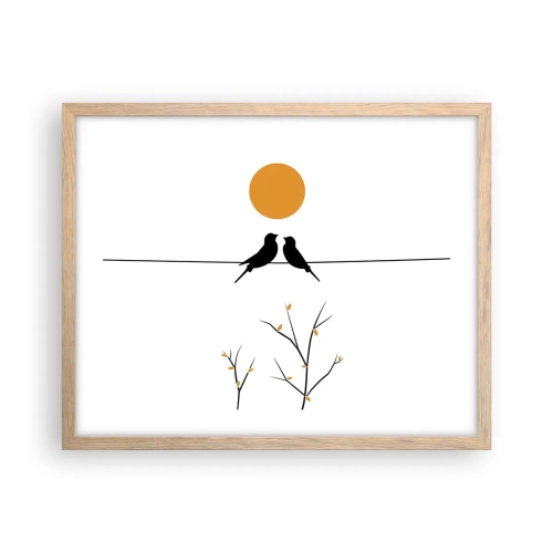 Plakat i ramme af lyst egetræ - Nattergal - 50x40 cm