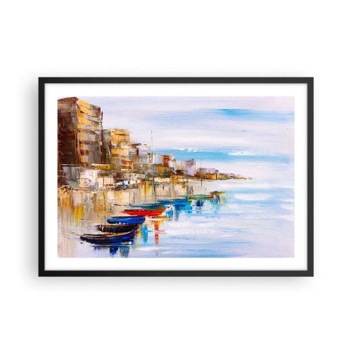 Plakat i sort ramme - Flerfarvet urban havn - 70x50 cm