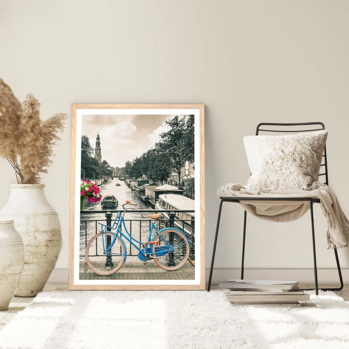 Plakat i ramme af lyst egetræ - Farverne i Amsterdams gader - 40x50 cm