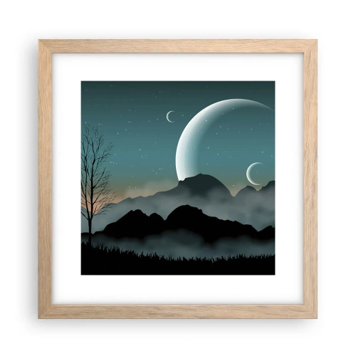 Plakat i ramme af lyst egetræ - Karneval i den stjerneklare nat - 30x30 cm
