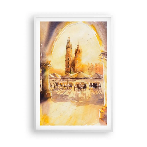 Plakat i hvid ramme - Øst over markedet i Kraków - 61x91 cm