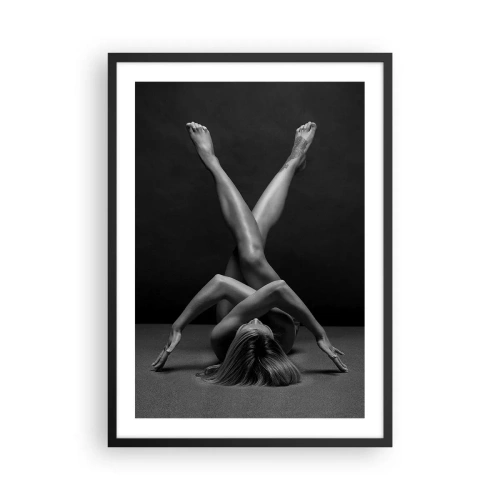 Plakat i sort ramme - En kunstnerisk version af en kvindelig silhuet i sort-hvid - 50x70cm - Nøgenhedens geometri - Moderne vægdekoration til stue og soveværelse ARTTOR
