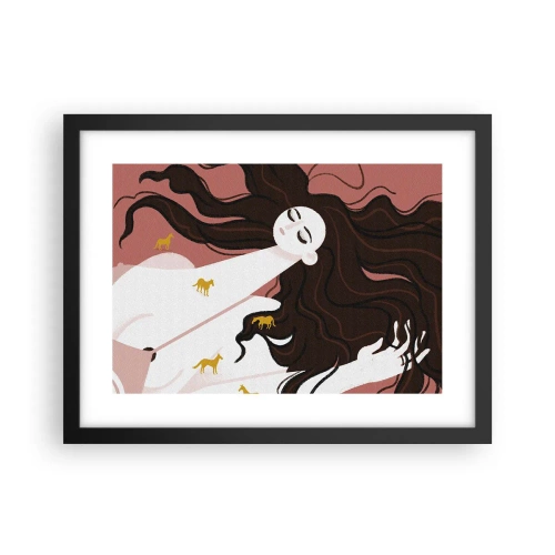 Plakat i sort ramme - Drøm om en gylden hest - 40x30 cm
