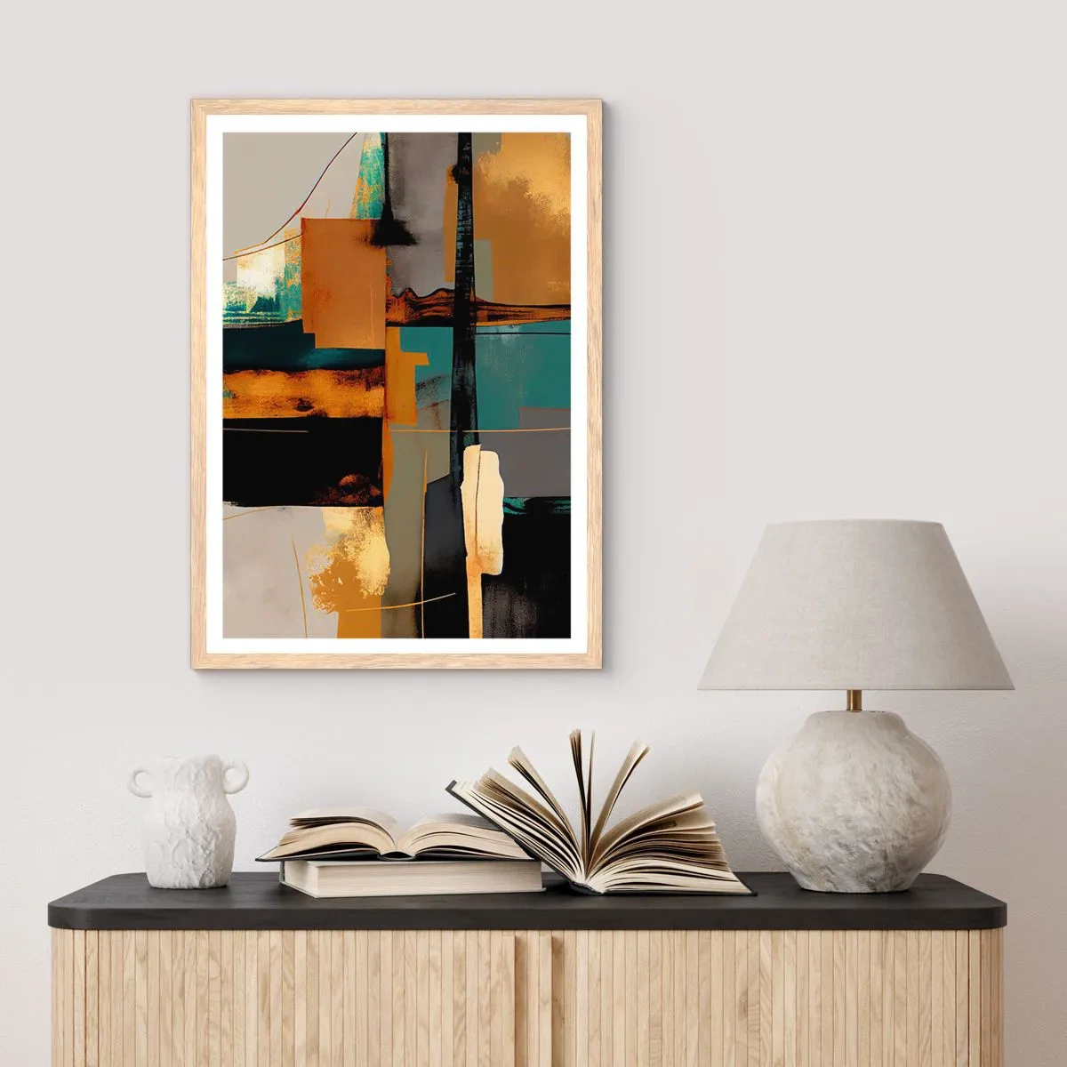 Plakat i ramme af lyst egetræ - Abstraktion - lys og skygge - 40x50 cm