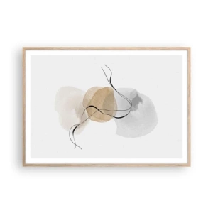 Plakat i ramme af lyst egetræ - Perler i luften - 100x70 cm
