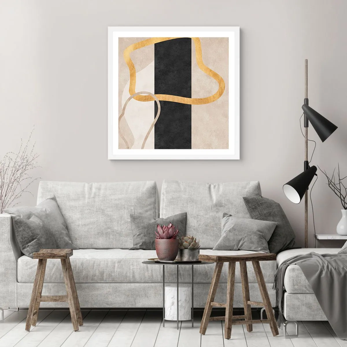 Plakat i hvid ramme - Sløjfeformede former - 50x50 cm