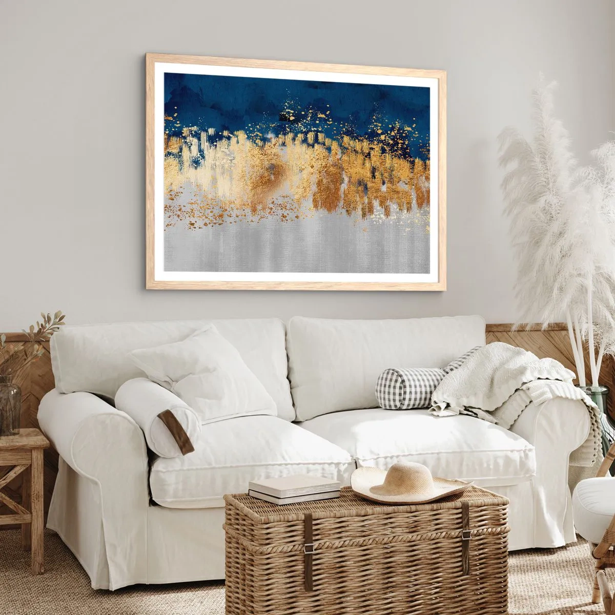 Plakat i ramme af lyst egetræ - Moderne komposition med gnist - 100x70 cm