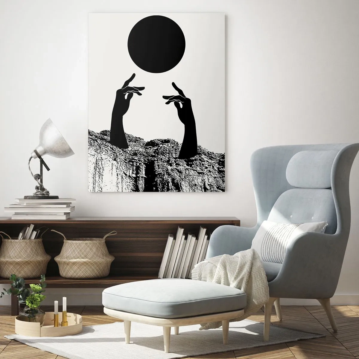 Billede på glas - Surrealistisk komposition: solen og resten - 80x120 cm