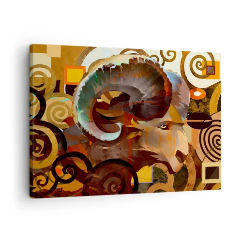 Lærredstryk - Billede på lærred - En symbolsk vædder i en abstrakt komposition - 70x50cm - Magier - religioner - ritualer - Moderne vægdekoration til stue og soveværelse ARTTOR