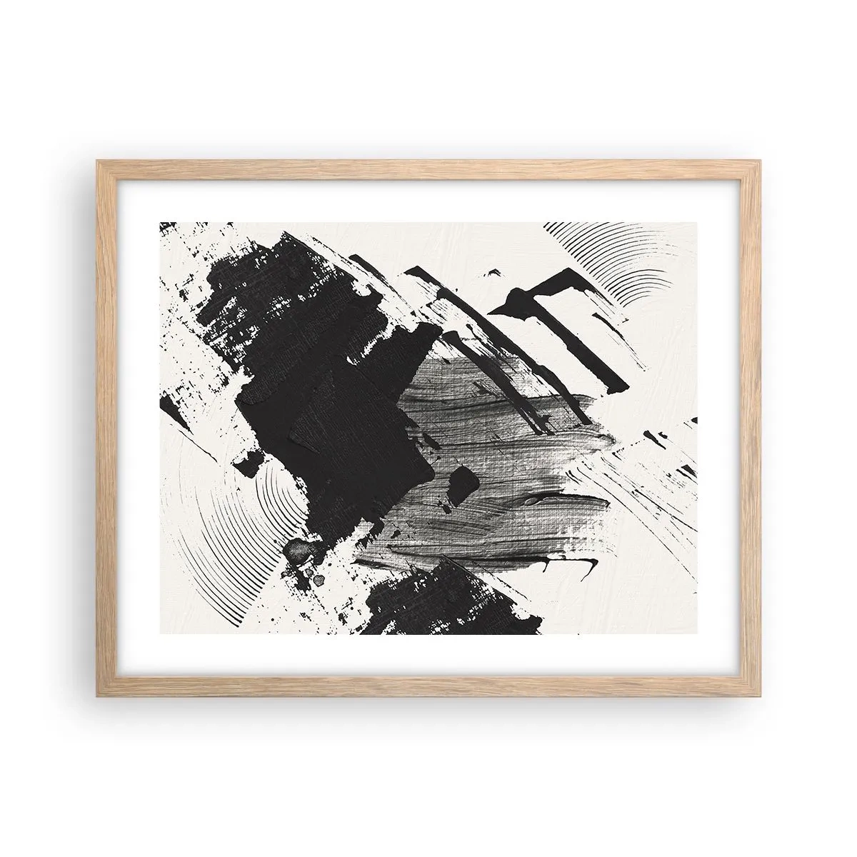 Plakat i ramme af lyst egetræ - Abstraktion - det sortes udtryk - 50x40 cm