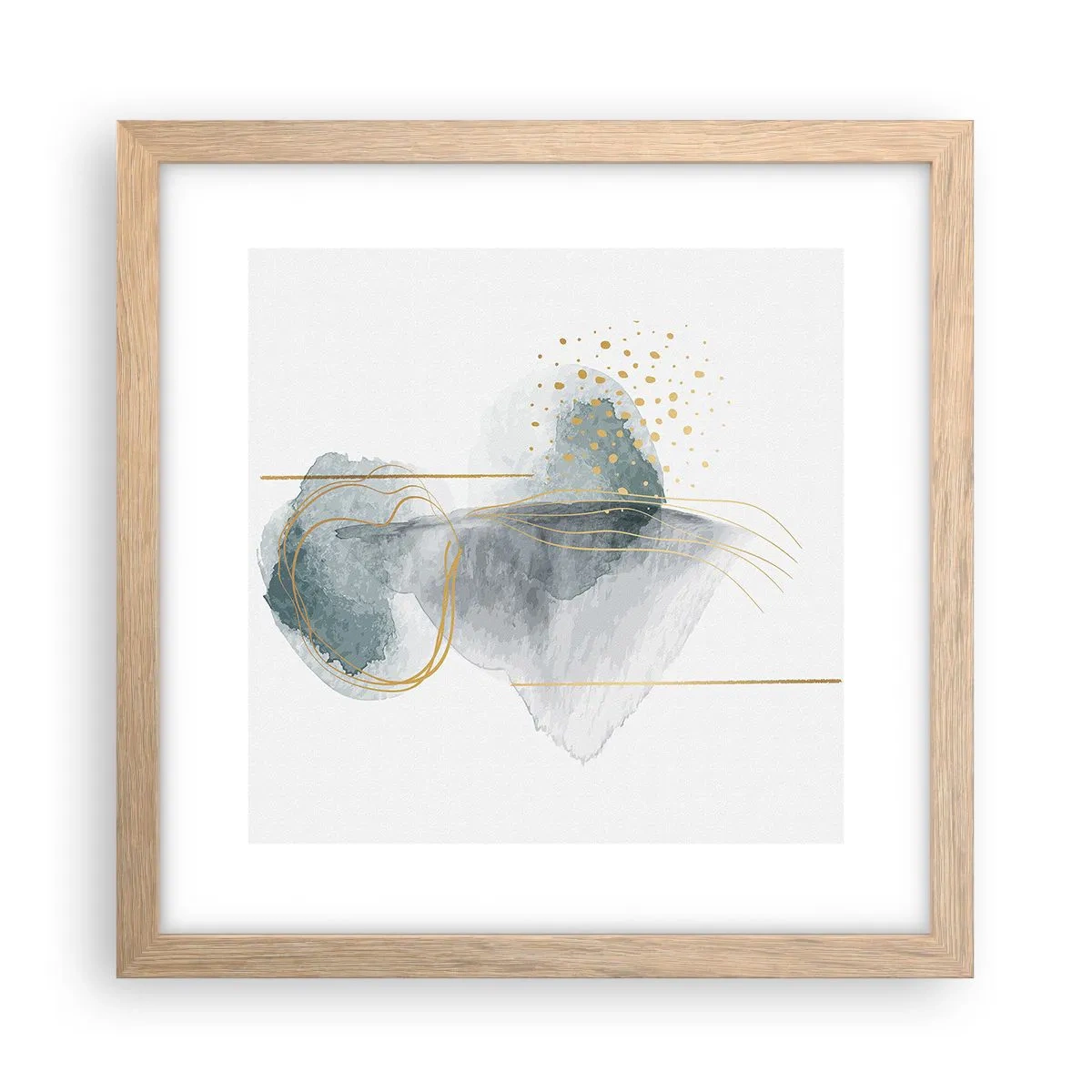 Plakat i ramme af lyst egetræ - Om forholdet mellem grå og guld - 30x30 cm