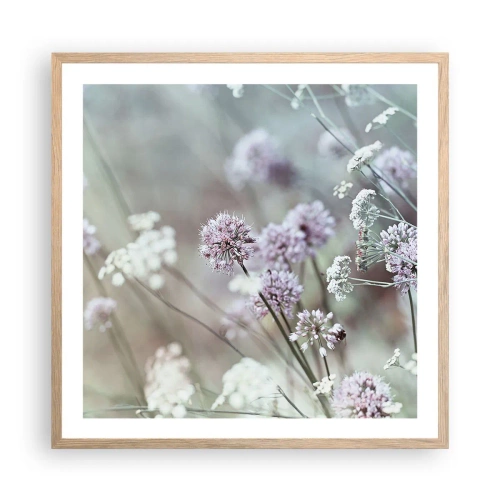 Plakat i ramme af lyst egetræ - Søde filigranurter - 60x60 cm