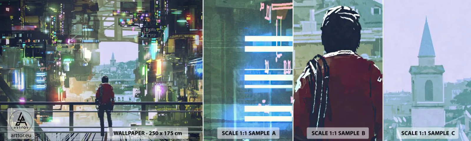 Prøve Fototapet Selvklæbende Deluxe Sticker - To verdener - By, Arkitektur, Abstraktion - 100x30 cm