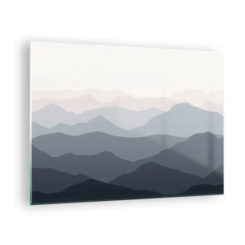 Billede på glas - Diskrete lag af bjerge i pastelfarver - 70x50cm - Bølger af bjerge - Moderne vægdekoration til stue og soveværelse ARTTOR