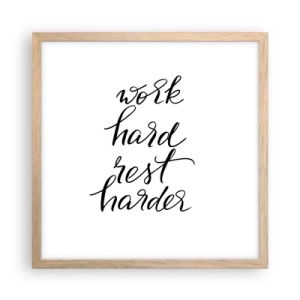 Plakat i ramme af lyst egetræ - Balance i livet - 40x40 cm