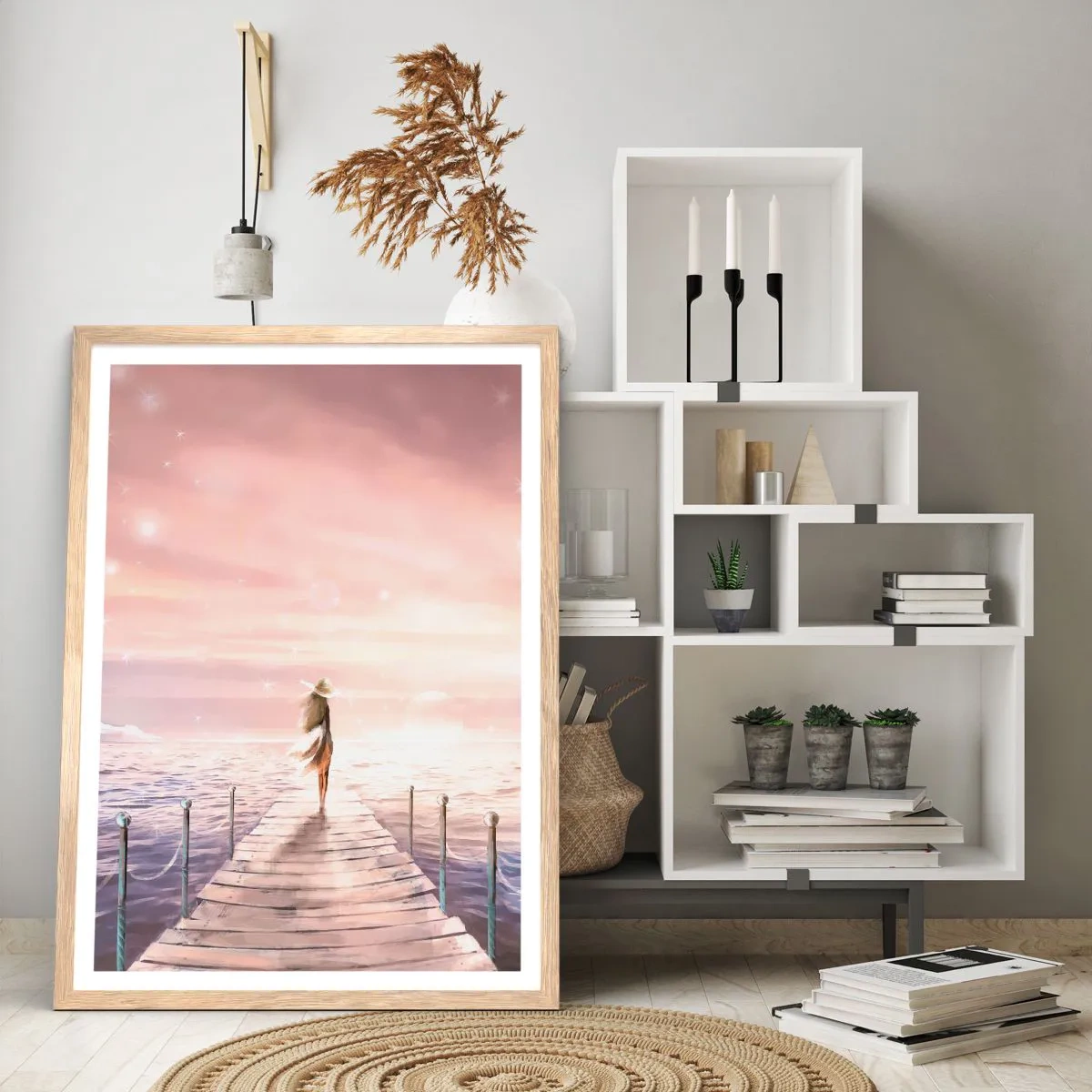 Plakat i ramme af lyst egetræ - I lyset af en drøm - 61x91 cm