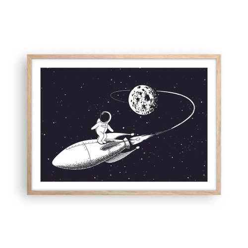 Plakat i ramme af lyst egetræ - Space surfer - 70x50 cm